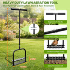 Heavy Duty 35" Manual Aerator Lawn Tool with T-Handle & 14 Spikes