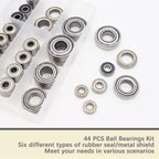 Dianrui 608RS/ 608ZZ/ 698ZZ/ 628ZZ/ 6903ZZ/ 6003ZZ/ 6203ZZ - 44 PCS Ball Bearings Assortment Kit, Carbon Steel Deep Groove Bearing for Furniture Wheel, Roller Skates, 3D Printing and ect—7 Size