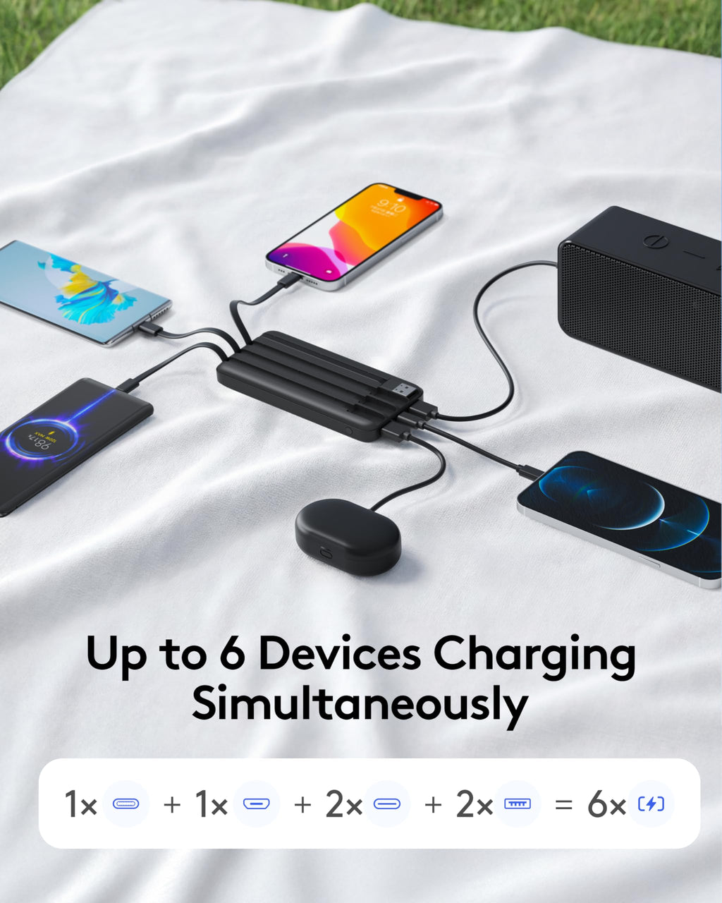 Orfeika Fast Charging Portable Charger Power Bank with Built-in 4 Cables