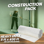 Painter's Plastic Film Heavy Duty 0.39 mil, 400' Length x 9' Width High, High Density Painters Plastic Sheeting Roll in Box with Dispense Hole for Easy Paint Plastic Covering