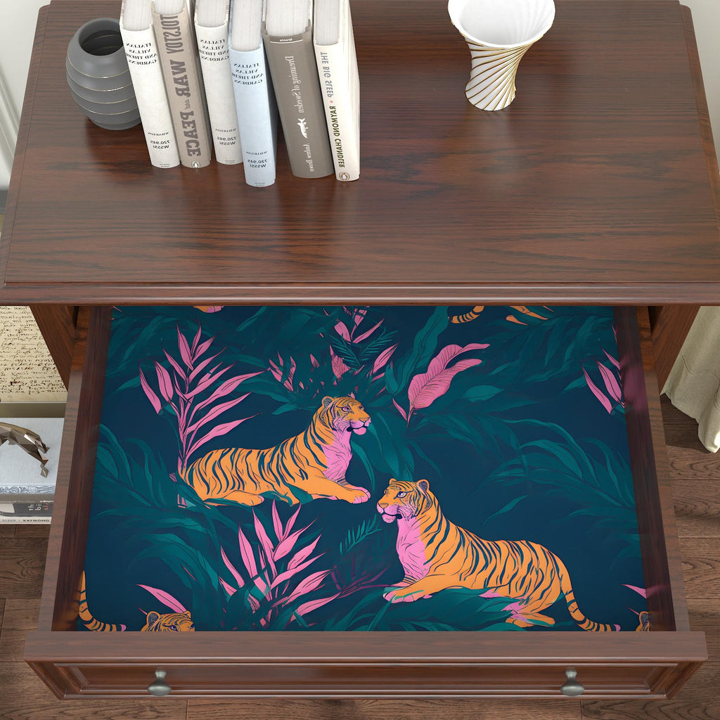 BOKEBEVE Tropical Contact Paper Tiger Wallpaper Peel and Stick Vintage Animal Wall Paper for Bedroom Bathroom Drawer Counter Cabinet Renter Friendly 17.5 x 78.5In
