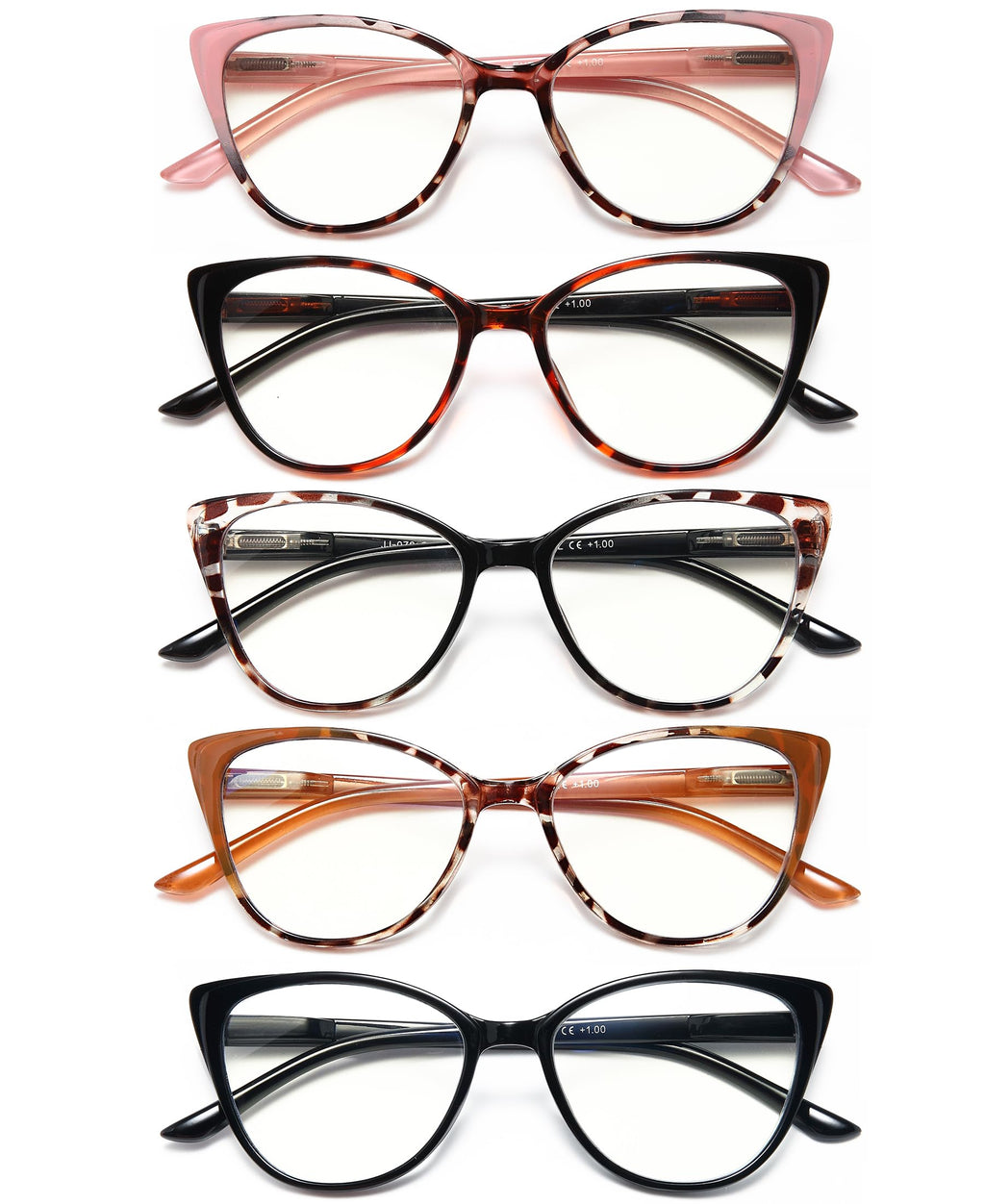 EYEURL 5 Pack Reading Glasses for Women-Cat Eye Blue Light Blocking Readers Fashion Computer Glasses with Spring Hinge Anti-Glare Readers for Women 1.5