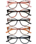 EYEURL 5 Pack Reading Glasses for Women-Cat Eye Blue Light Blocking Readers Fashion Computer Glasses with Spring Hinge Anti-Glare Readers for Women 1.5