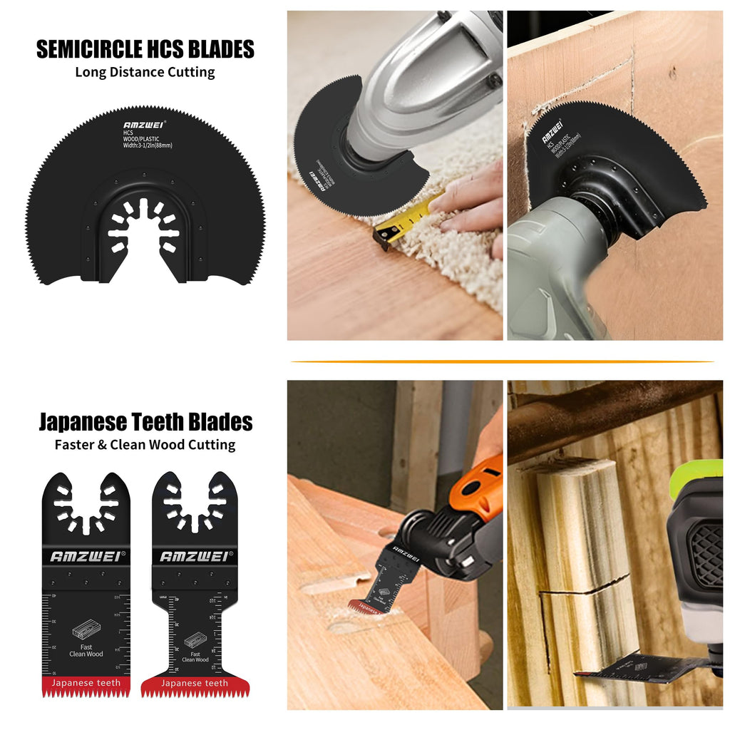 AMZWEI 153PCS Upgraded Multitool Blades Oscillating Tool Accessories with Sandpaper, Hook Knife, Titanium Saw Blades for Wood Metal Plastic Cutting, Compatible with Dewalt Ryobi Milwaukee Rockwell