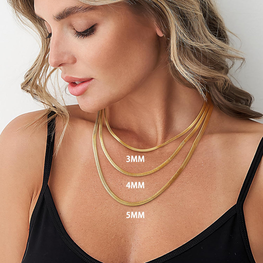 Jewlpire 18K Gold Plated Herringbone Necklace for Women, 5mm Flat Snake Chain Necklace, Gold Necklaces for Women, Women's Chains Necklaces 18 Inch