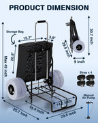 PYY Beach Cart for Sand - Foldable Wagon Dolly Buggy with Big Large Balloon Wheels, 200 LBS Capacity, 9" Rolling Tires, Collapsible Storage Bag for Outdoor Camping Shopping Fishing Gray