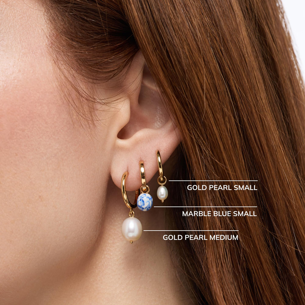 Ana Luisa Frida Pearl Jewelry Huggie Hoops - Medium & Small 14K Gold Plated & Silver Rhodium Plated with Freshwater Pearls - 2-in-1 Hypoallergenic Water-Resistant, Tarnish-Free Hoop for Daily Wear