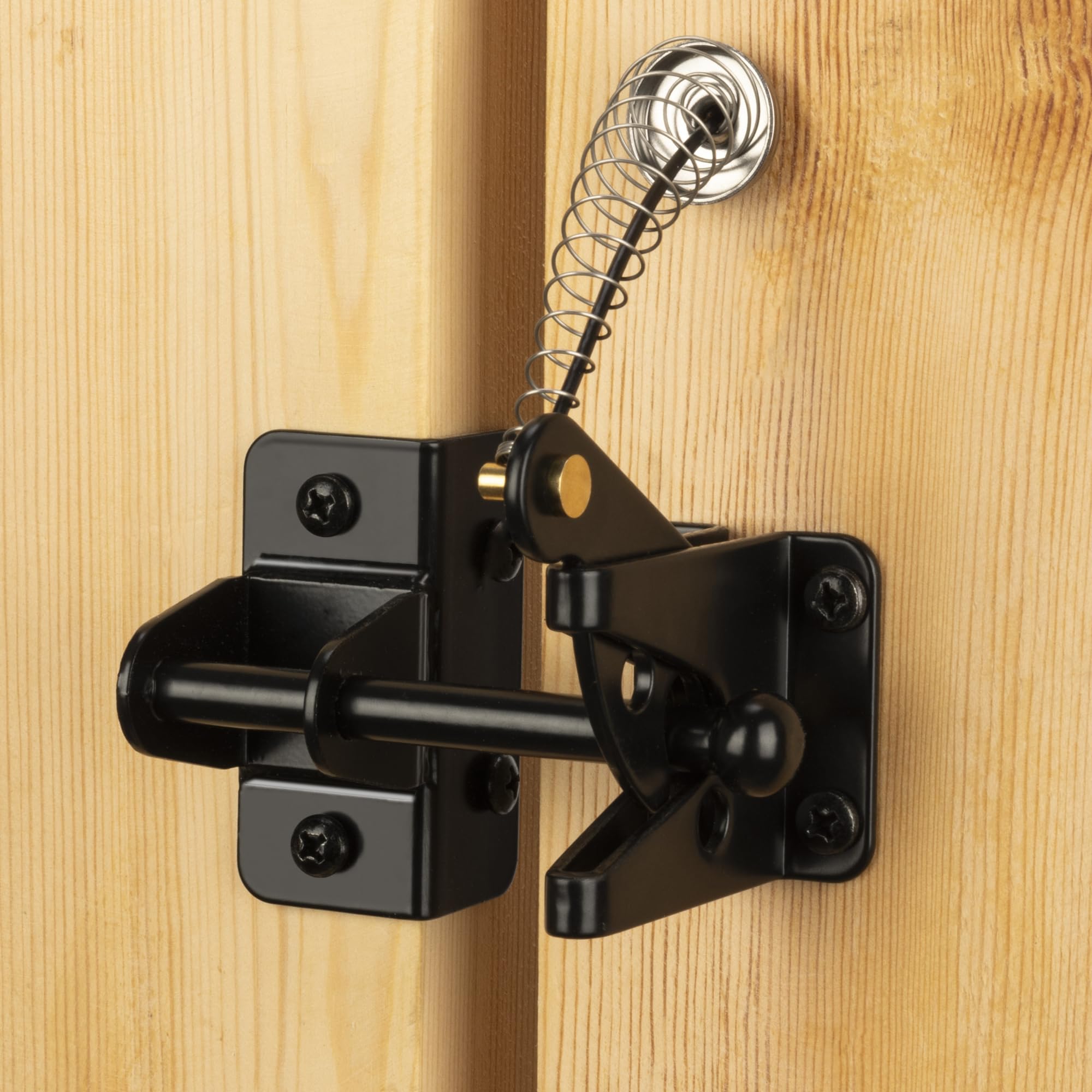 HILLMASTER Self Locking Gate Latch for Wooden Fence with Steel Spring Cable Pull,Heavy Duty Gravity Fence Latch for Metal Gates,Vinyl Fence,Gate Hardware Gate Door Lock for Outdoor Pool,Black Finish