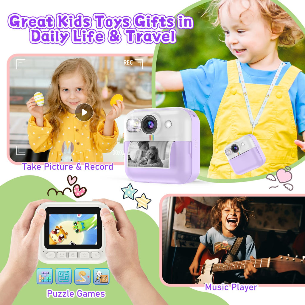 Kids Instant Print Camera, Christmas Birthday Gifts for Girls Boys Purple