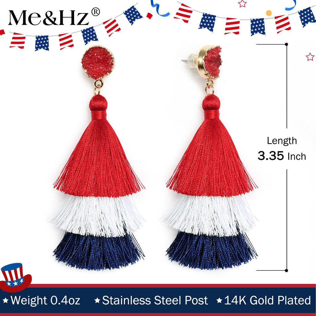 4th of July Earrings Red White Blue Patriotic Earrings for Women Dangle Tassel American Flag Earring 250th Anniversary USA Earring Memorial Independence Day 4th of July Outfits Accessories for Women