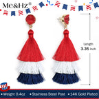 4th of July Earrings Red White Blue Patriotic Earrings for Women Dangle Tassel American Flag Earring 250th Anniversary USA Earring Memorial Independence Day 4th of July Outfits Accessories for Women