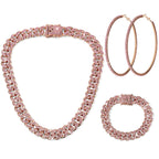 Batiyeer 3pcs Cuban Link Necklace Bracelet Set Women,18 Inch;Rose Gold Pink
