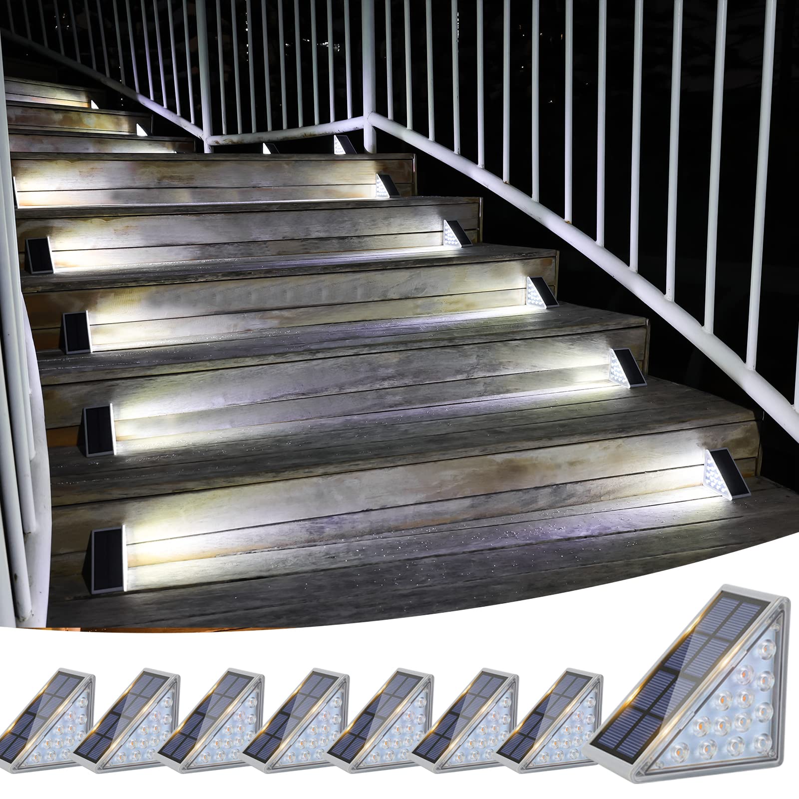 VOLISUN Solar Stair Lights 8 Pack, Solar Step Lights Waterproof IP67, Outdoor Step Light with 13 LEDs, Outdoor Lighting Decor for Yard Stair, Patio, Front Step, Front Porch and Deck(Cool White)