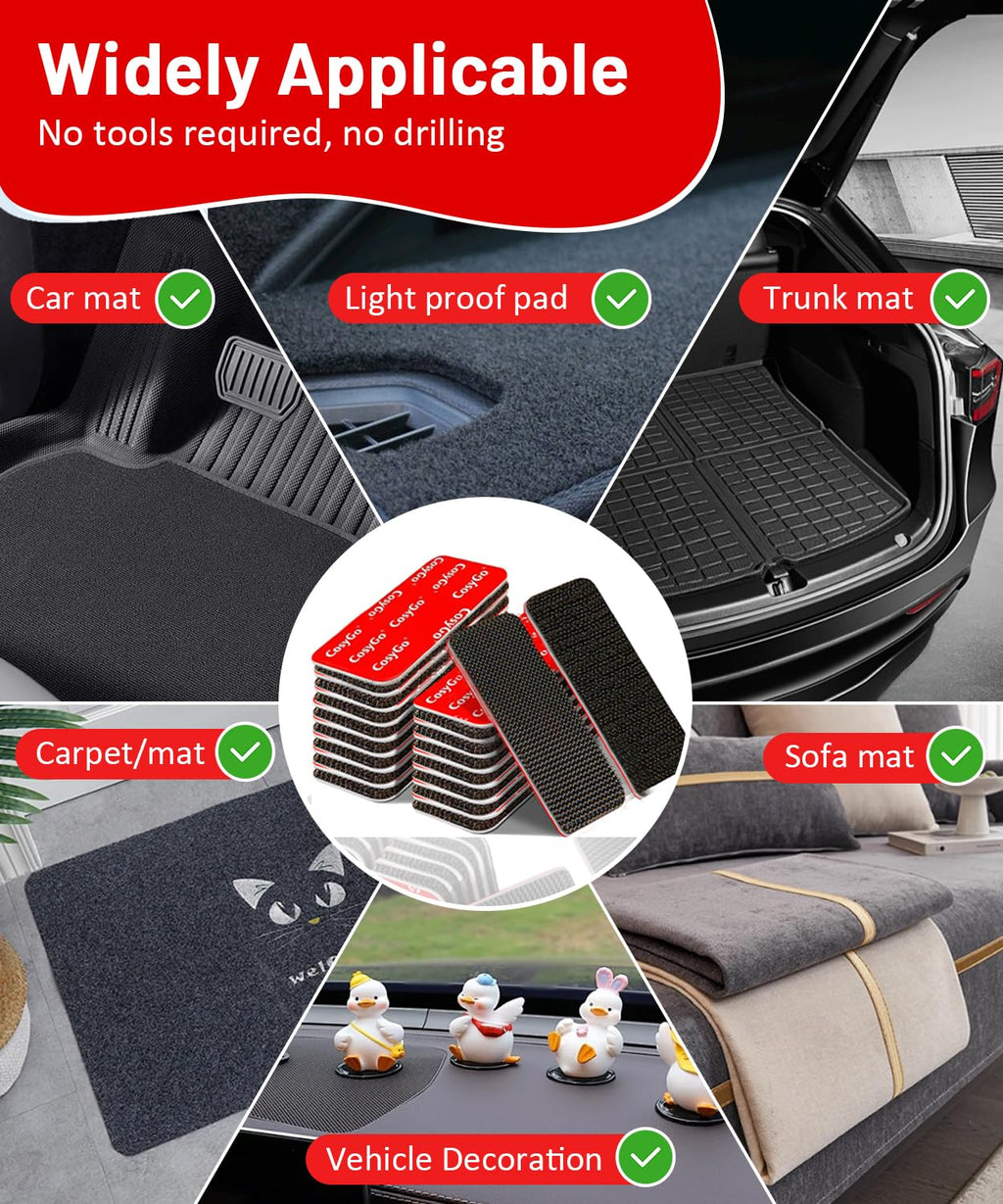Cosygo Heat Resistant Hook and Loop Strips, Heavy Duty & Waterproof, Strong Hold for Car Mats Outdoor Indoor Use, 20 Sets 3.2x1.2 Inch Black