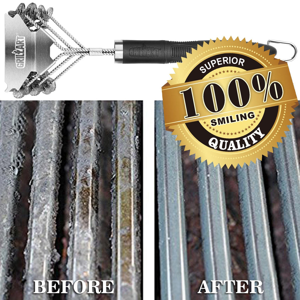 Grill Brush and Scraper Bristle Free – Safe BBQ Brush for Grill – 18'' Stainless Grill Grate Cleaner - Safe Grill Accessories for Porcelain/Weber Gas/Charcoal Grill – Gifts for Grill Wizard