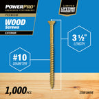 Power Pro Premium Exterior Wood Screws, #10 x 3-1/2" Inch All-Purpose Deck Screws for Outdoor Projects, T-25 Star Bit Included, Bronze, 1000 Pieces | 967781V4