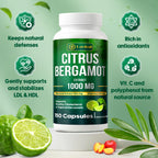 25x Concentrated Citrus Bergamot Extract Capsules, 150 Veggie Capsules, Citrus Bergamot 1000mg Capsules, Non-GMO, Gluten-Free, All Natural, Vegetarian Capsules