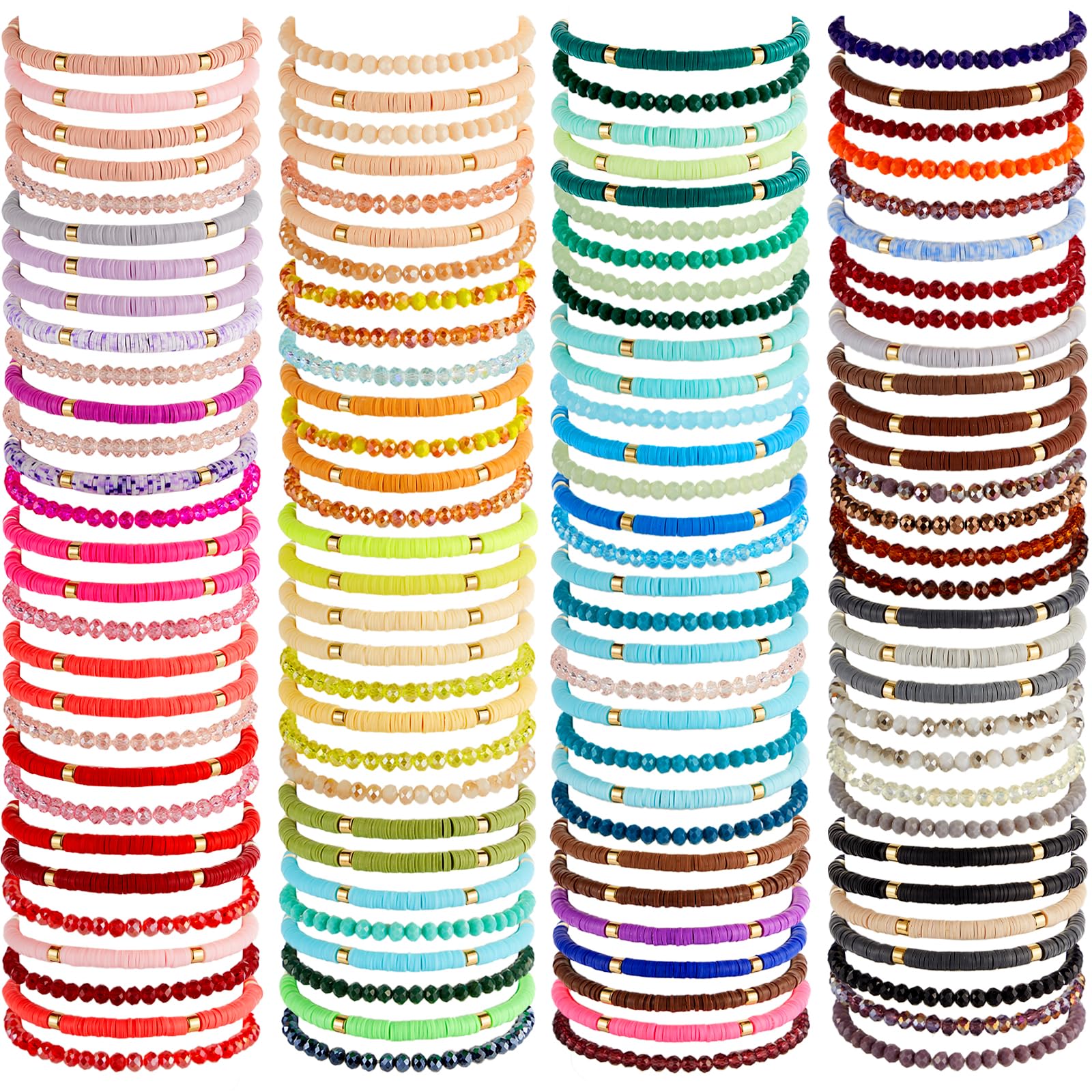 112 Pcs Beaded Friendship Bracelets Bulk Surfer Heishi Clay Stretch Y2K Bracelets Colorful Cute Boho Stackable BFF Bestie Inspirational Jewelry for Women Summer Beach Party Favors Friendship Style