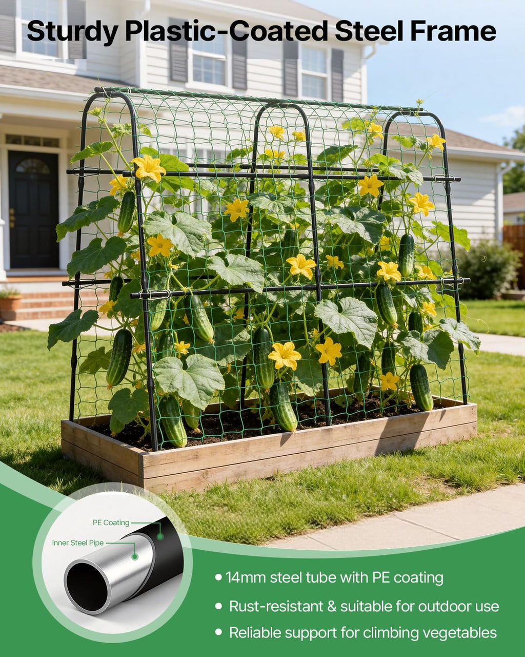Suteck Cucumber Trellis for Raised Bed 63" x 63" U-Shaped Metal