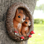JARPSIRY Mom and Baby Squirrel Tree Hugger Outdoor Tree Faces Decor, Resin Squirrel Figurine Garden Statues Whimsical Tree Peeker Sculpture for Patio Lawn Yard Porch Wall Ornaments