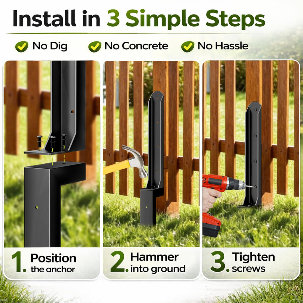 8 Pack Fence Post Repair Kit, Heavy Duty Steel Ground Spike Anchor for Fixing Leaning or Broken 4x4 & 6x6 Wood Posts, No Dig Drive-in Support for Yard, Garden & Fence