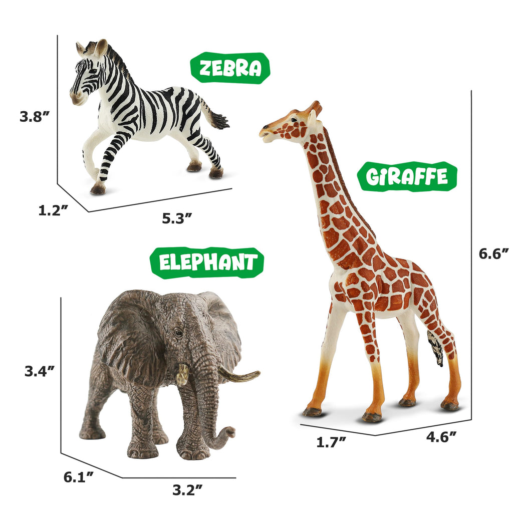 Zippytots 6PCS Safari Animal Figure Toys for Kids 3-5 Realistic Plastic Jungle Animal Figurines African Wildlife Learning Toys for Kids Boys Girls Toddlers