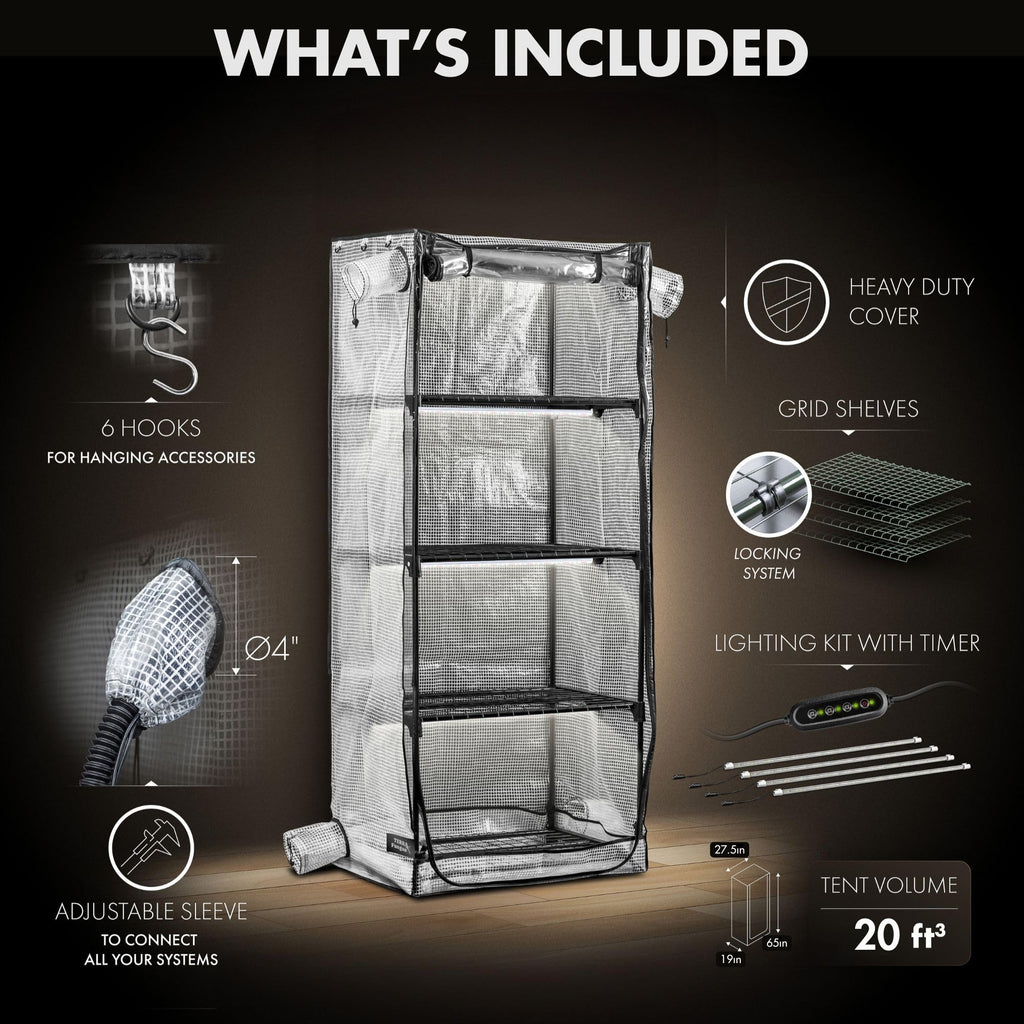 Mushroom Grow Tent with 6500K LED Light & Timer, 4-Tier Shelves