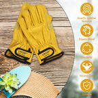 LOCCEF 2 Pairs Leather Work Gloves for Men and Women,Cowhide Leather Gloves Utility Working Gloves (Yellow, 11/XXL)