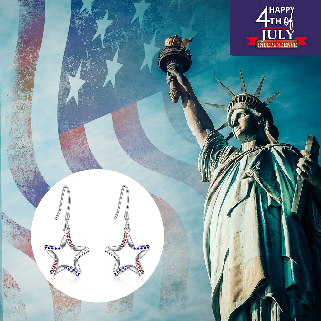 USA Flag Patriotic 925 Sterling Silver Star Earrings for Women