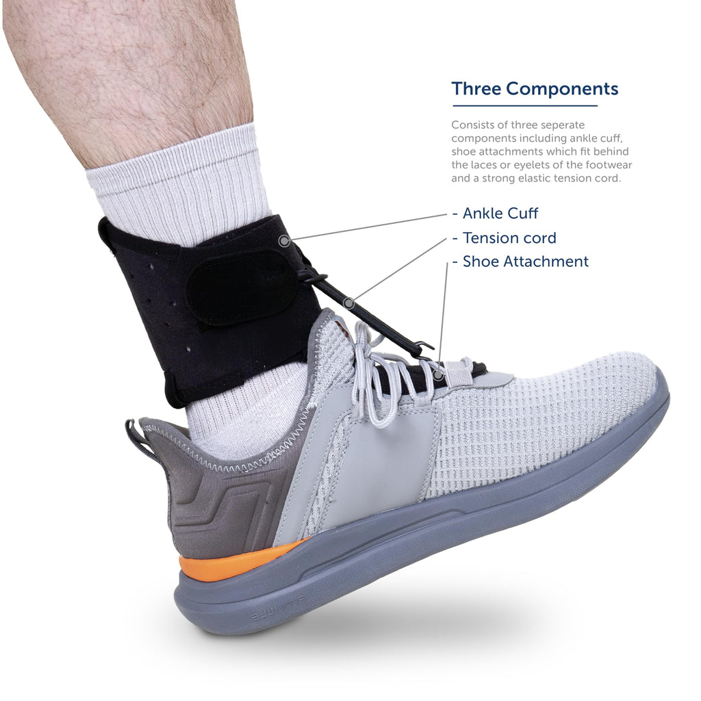 Boxia Drop Foot Support – Class 1 AFO Brace for Flaccid Paralysis/Foot Drop | Discreet Shoe-Compatible Design, Adjustable Strap | Adult Unisex Black Large