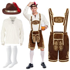 Spooktacular Creations Halloween Men Oktoberfest Costume Set, Lederhosen Men with German Bavarian Hat, Beer Costume, Adults Halloween Brown Outfit for Beer Festival Party (X-Large)
