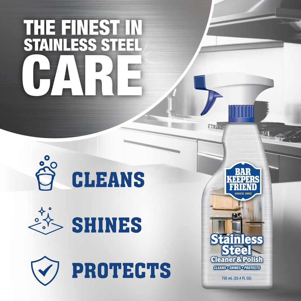 Bar Keepers Friend Stainless Steel Cleaner and Polish Spray (2 x 25.4 oz) Removes Oily Fingerprints, Hard Water Stains, Grime & Food Debris without Scratching or Dulling Appliances & Surfaces