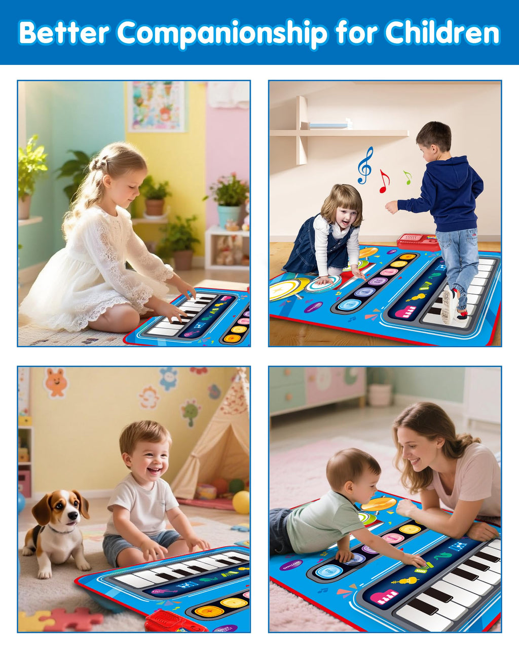 DQMOON Toys for 1 Year Old Boy Gifts, 2 in 1 Musical Mat with Piano & Drum, Adjustable Volume, Musical Toys for 1 Year Old, Christmas Birthday Easter Gifts for 1-2 Year Old Boys Girls (Blue)