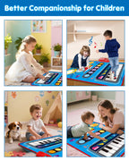 DQMOON Toys for 1 Year Old Boy Gifts, 2 in 1 Musical Mat with Piano & Drum, Adjustable Volume, Musical Toys for 1 Year Old, Christmas Birthday Easter Gifts for 1-2 Year Old Boys Girls (Blue)