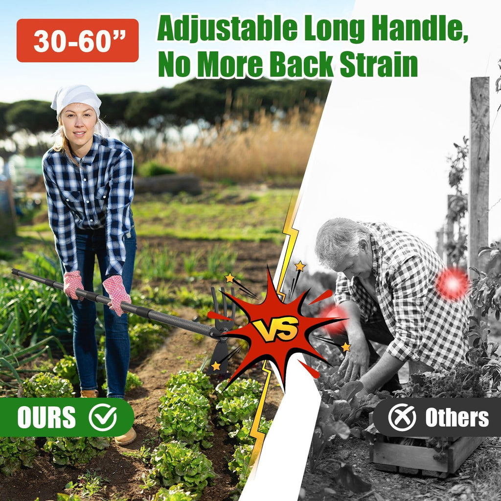 Garden Hoe with 3-Tine Cultivator Rake, 2-In-1 Carbon Steel Sharp Weeding Tool with 60 " Long Handle For Weed Removal, Soil Loosening, Planting,Cultivating In Raised Flower Beds,Vegetable Gardens