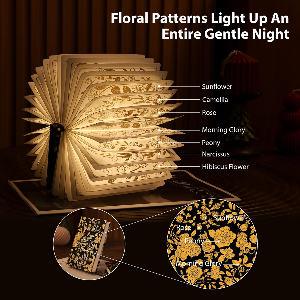 ZBOLE Book Lover Gift, Folding Book Lamp Decor, Portable Print Book Light