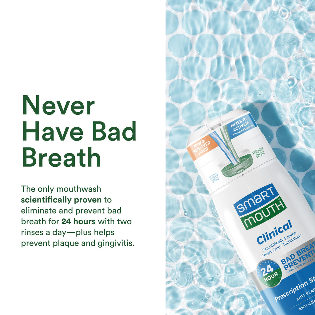 SmartMouth Clinical Zinc Activated Mouthwash - Anti-Plaque & Anti-Gingivitis for Healthy Gum Support - All-Day Fresh Breath - Alcohol-Free, Sugar-Free, & Gluten-Free - Clean Mint - 16 fl oz (2 Pack)