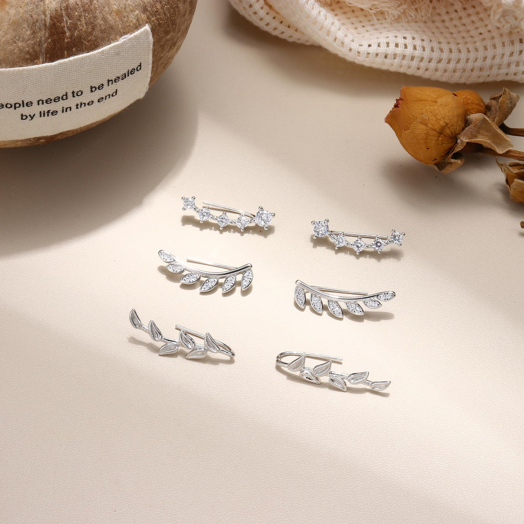 FINREZIO 6Pairs Ear Cuffs Climber Hoop Earring CZ Arrow Crawler Stud Earring Jacket for Women Silver