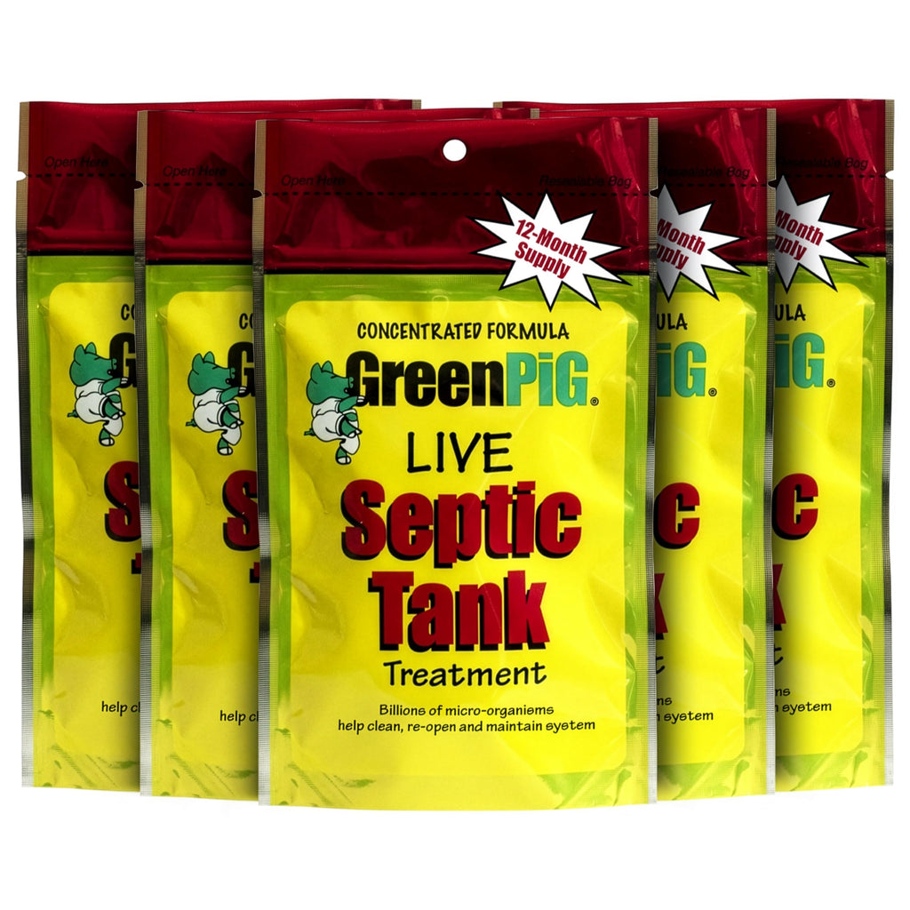 Green Pig Septic Tank Treatment Packets – Septic-Safe Enzyme Treatment for Preventative Maintenance, Helps Prevent Clogs & Odors, 5-Year Supply (20 Packets)