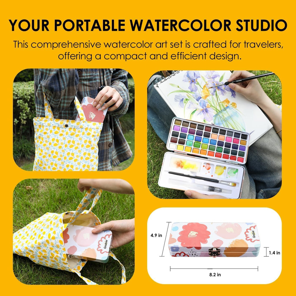 Grabie 50 Color Watercolor Paint Set with Brush Pens