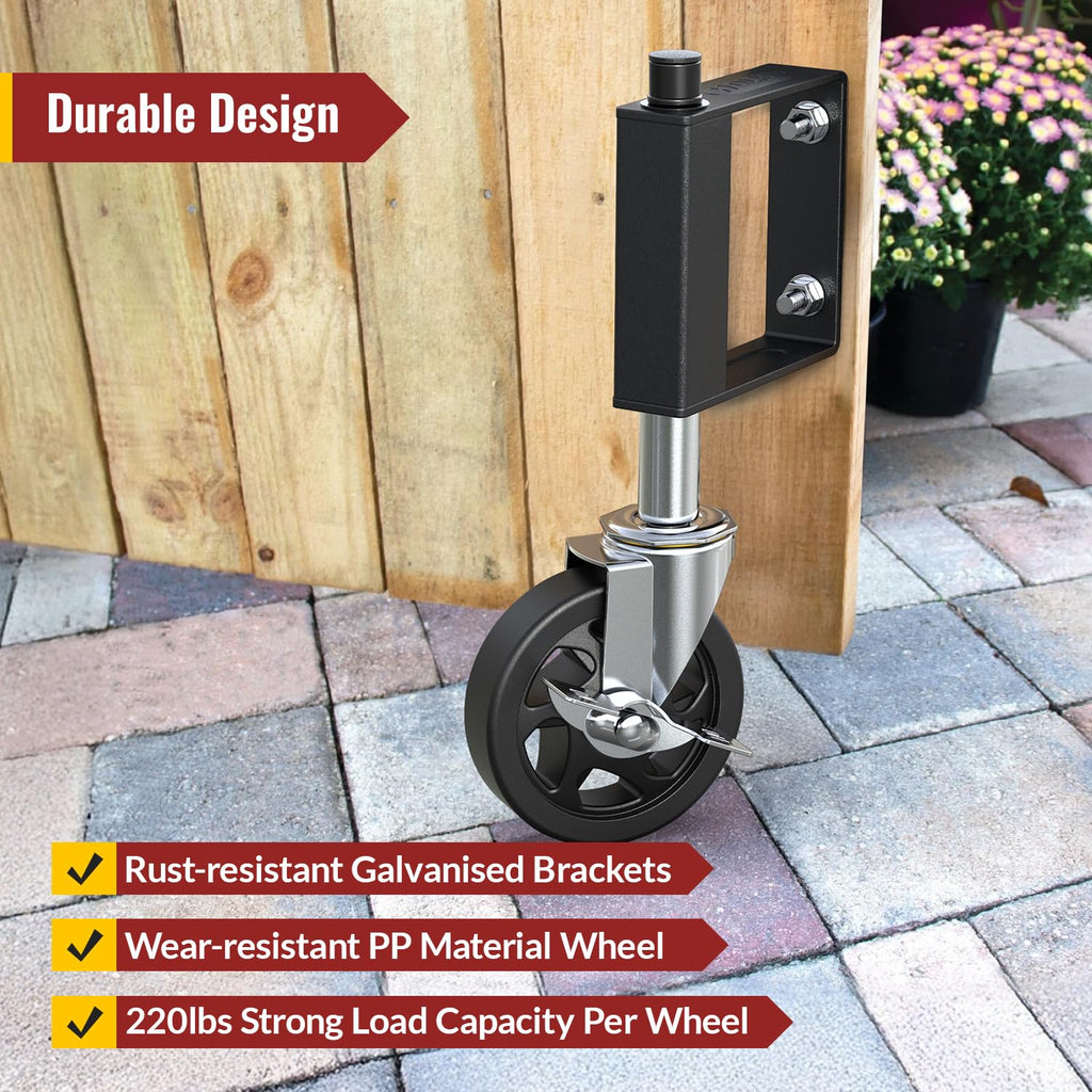 Heavy Duty Gate Wheels for Fences, Yards, Farms, Gate Casters with Spring Loaded, 360 Degree Swivel Max Load Capacity 220lbs