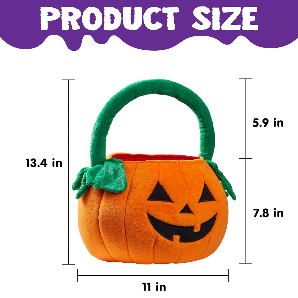JOYIN Halloween Pumpkin Plush Tote Bucket, 11 X 13.4 inches Candy Trick or Treat Bag, Cute Halloween Basket with Handle for Kids Girl Boy Trick or Treating, Party Favor Supplies, Kids Gifts Goody Bag