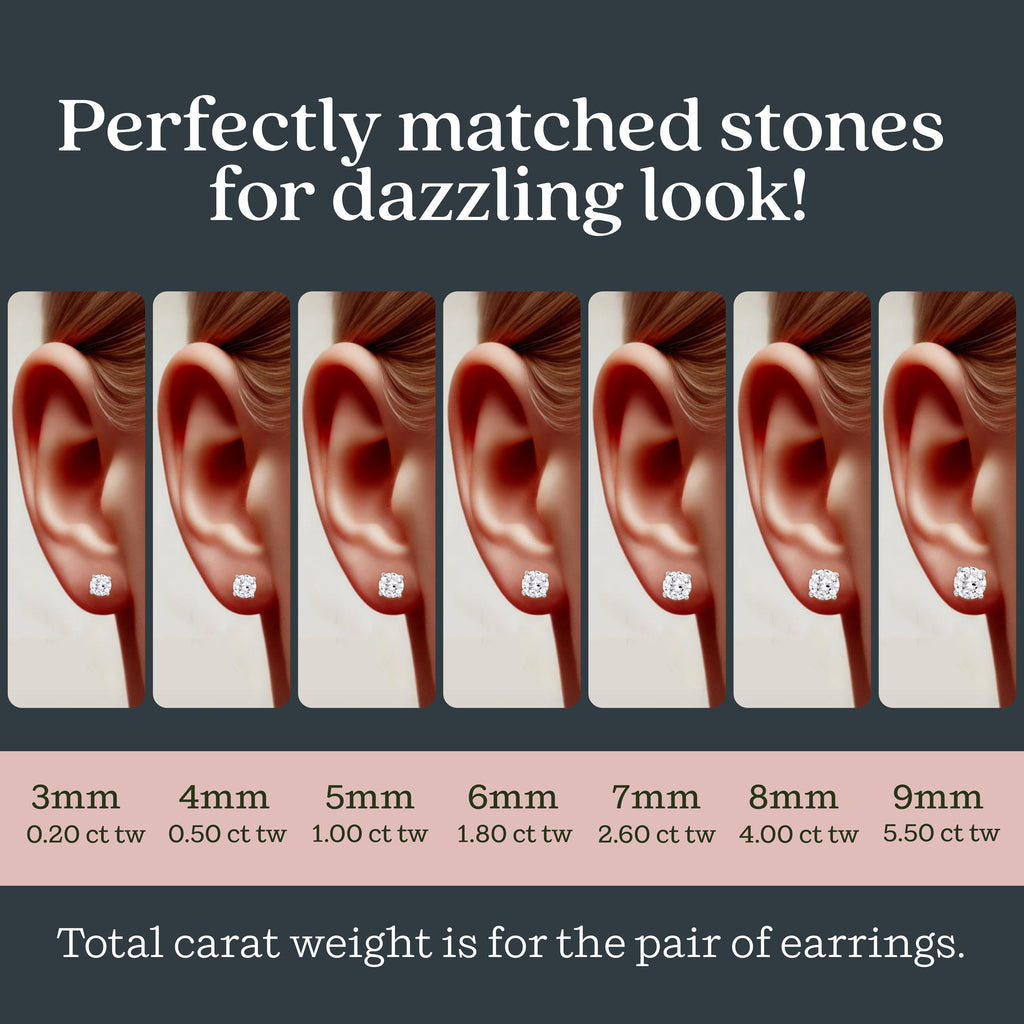 Kezef Sterling Silver Stud Earrings for Women & Men | 8mm Cubic Zirconia Earrings Studs 4-Prong Setting - 14K White Gold Premium CZ S925 Hypoallergenic