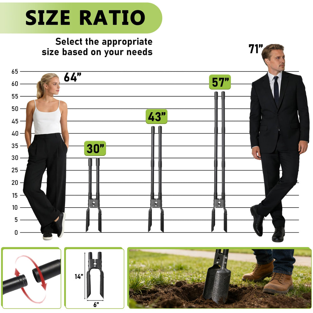 LLARGUEST Post Hole Digger,57 Inch Heavy Duty Metal Hole Digger Tool for Digging,Grey Manual Tool for Transplant, Camping,Gardening.