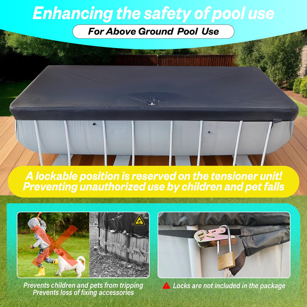 SIHAIAN 10x20Ft Rectangular Pool Cover with Side Storage for Oval and Rectangular Above Ground Pool, One-Piece Solar Oval Pool Cover, Preventing Waterlogging, UV and Weather Resistant WP:10000kPa+