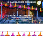 DAZZLE BRIGHT 8 Pcs Hanging Witch Hat String Lights, Light Up Waterproof Halloween Decorations with Remote Control for Outdoor Garden Party Carnival Supplies Decor