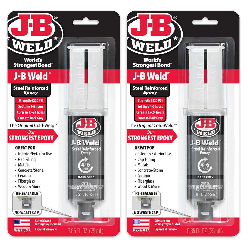 J-B Weld Original Steel Reinforced Epoxy Syringe, High Strength, 2 Pack, Dark Grey, 50165-2