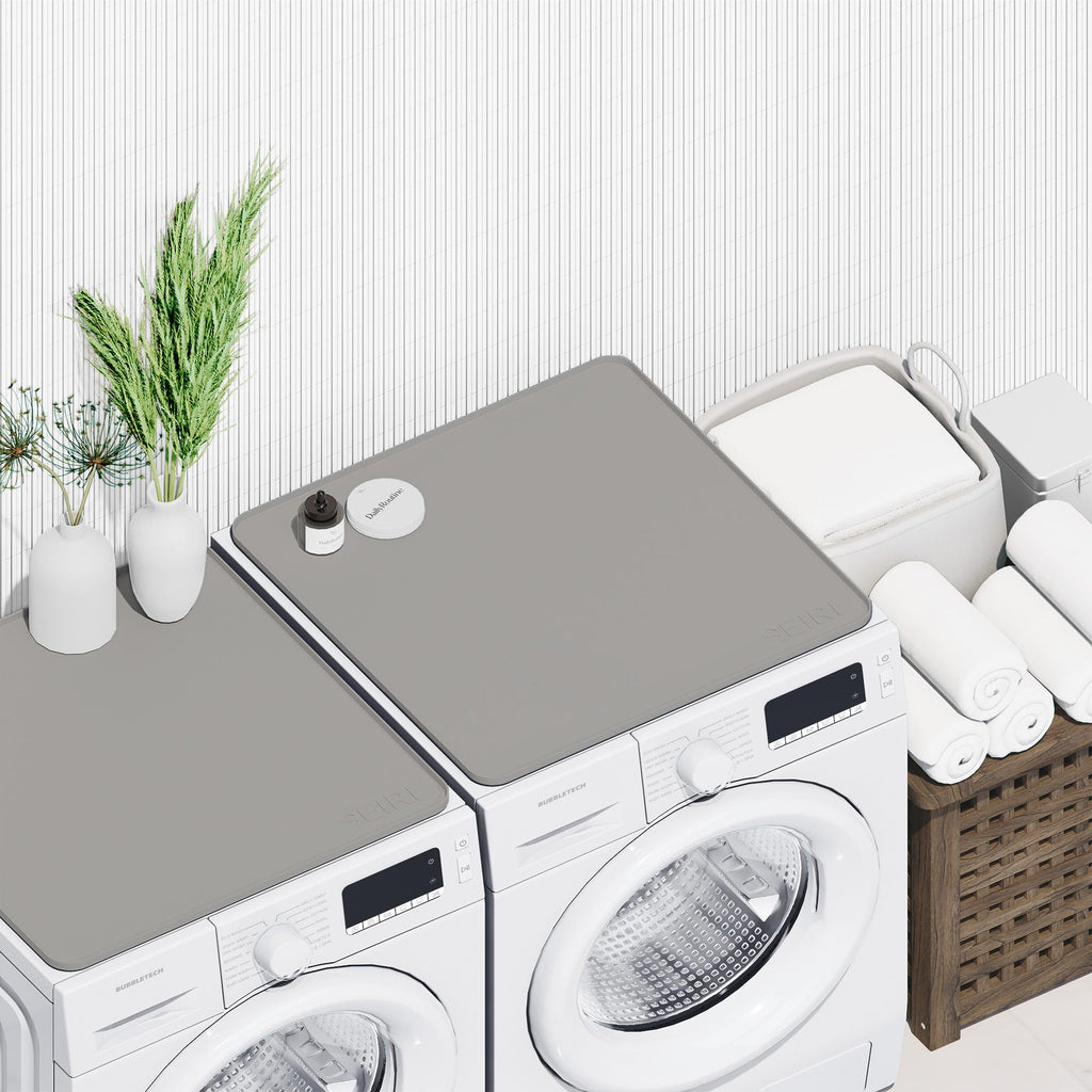 2 PACKS SEIRI Washer and Dryer Topper, 26" x 26" Silicone Dryer Top Protector Mats for Flat Top Surface Cover and Front Load Washing Machine Non-Slip Waterproof Laundry Topper Mat Large (Light Gray)