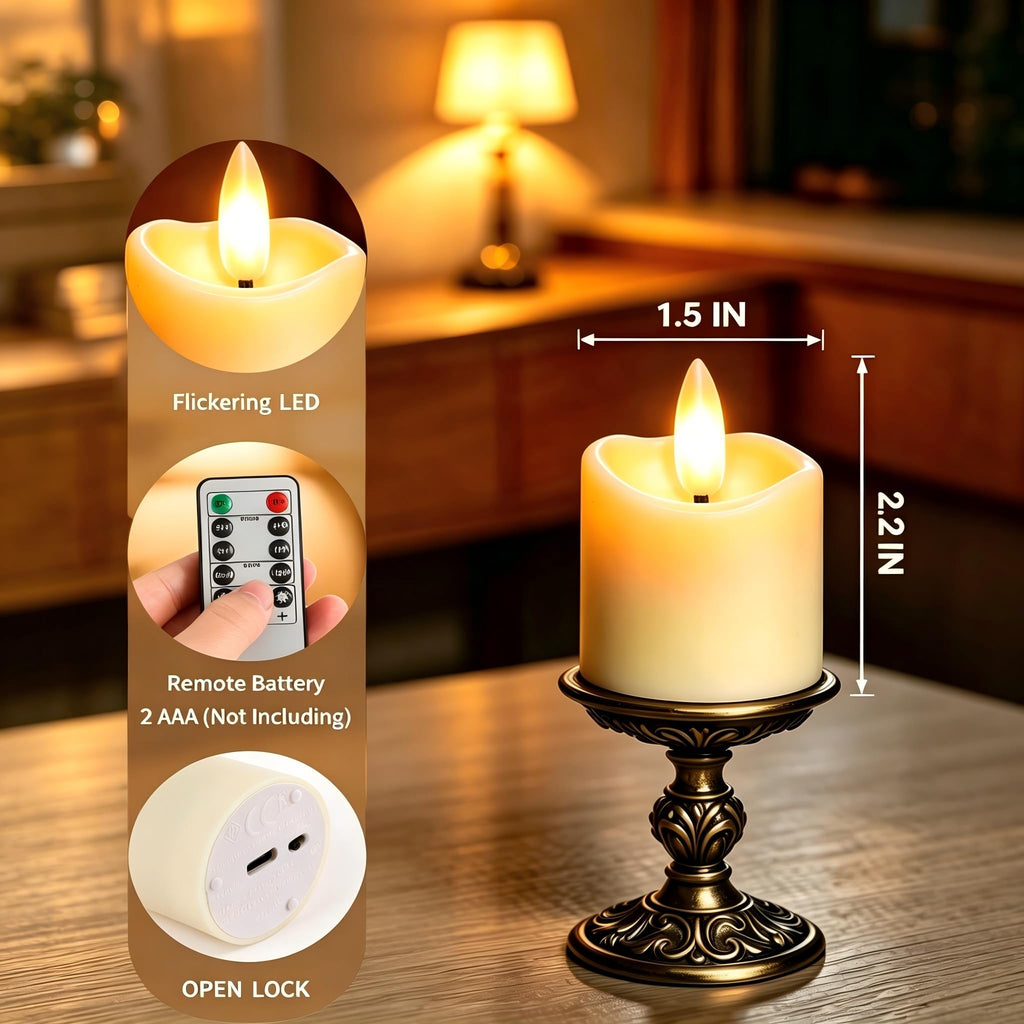 Rechargeable Flameless Tea Light Candles with Timer Remote, 1.5"x2.2" Electric Fake Flickering Votive Candles for Anniversary Wedding Centerpiece Table Decor Funeral Halloween Christmas (6 Pack)