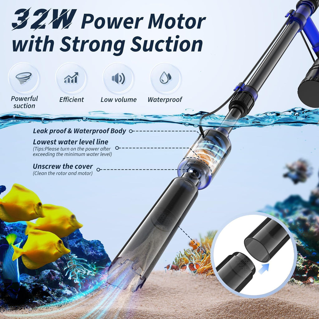 Fish Tank Cleaner - Aquarium Gravel Cleaner, 530GPH/32W Electric Fish Tank Cleaning Tools, Adjustable Water Flow Aquarium Cleaner Kit, Turtle Tank Gravel Cleaner Vacuum for Wash Sand, Water Changing